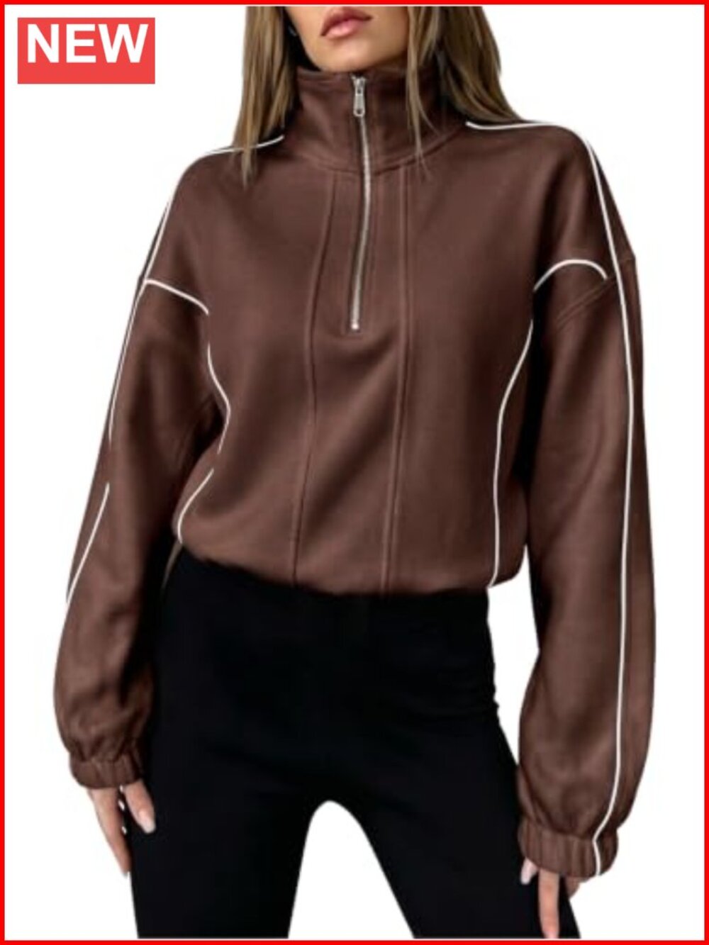 Womens Half Zip Sweatshirt High Neck Pullover Loose Fit Long Sleeve Casual